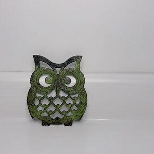 Vintage 🦉 Cast Iron Green Owl Trivet Serve Ware Farmhouse Home Decor Accent